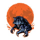Hombre lobo y luna enojados Logo Template Vector Design stock de ilustración Hombre lobo y luna enojados Logo Template Vector Design stock de ilustración
