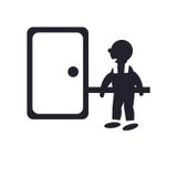 Hombre que golpea una muestra y un símbolo del vector del icono de la puerta aislados en el fondo blanco, hombre que golpea un co libre illustration Hombre que golpea una muestra y un símbolo del vector del icono de la puerta aislados en el fondo blanco, hombre que golpea un co libre illustration