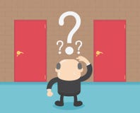 Hombres de negocios que se confunden en elegir sus puertas para buscar el suc ilustración del vector Hombres de negocios que se confunden en elegir sus puertas para buscar el suc ilustración del vector