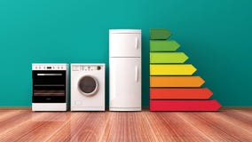 Home appliances and energy efficiency rating. 3d illustration vector illustration Home appliances and energy efficiency rating. 3d illustration vector illustration