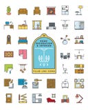 Home decoratin and interior filled line icons vector set stock illustration Home decoratin and interior filled line icons vector set stock illustration