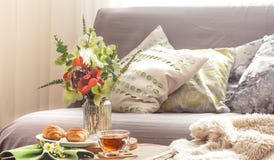 Homely cozy spring interior in the living room royalty free stock photos Homely cozy spring interior in the living room royalty free stock photos