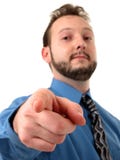 Homem de negócio em apontar azul imagens de stock royalty free Homem de negócio em apontar azul imagens de stock royalty free