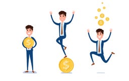 Homem de negócios novo Character Design Grupo de indivíduo que actua no terno com dinheiro, emoções diferentes, poses e corredor, ilustração stock Homem de negócios novo Character Design Grupo de indivíduo que actua no terno com dinheiro, emoções diferentes, poses e corredor, ilustração stock