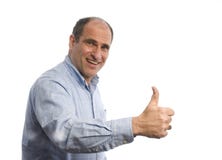 Homem de sorriso com os polegares acima do sinal positivo fotografia de stock Homem de sorriso com os polegares acima do sinal positivo fotografia de stock