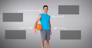 Homem do basquetebol com os painéis infographic vazios da carta foto de stock royalty free Homem do basquetebol com os painéis infographic vazios da carta foto de stock royalty free