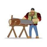Homem farpado brutal do lenhador na camisa quadriculado vermelha com o machado nas mãos woodcutter Caminhada do desejo por viajar ilustração royalty free Homem farpado brutal do lenhador na camisa quadriculado vermelha com o machado nas mãos woodcutter Caminhada do desejo por viajar ilustração royalty free