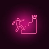 homem nas escadas atrás do ícone da coroa Elementos de Sucsess e concessões nos ícones de néon do estilo Ícone simples para Web s ilustração royalty free homem nas escadas atrás do ícone da coroa Elementos de Sucsess e concessões nos ícones de néon do estilo Ícone simples para Web s ilustração royalty free