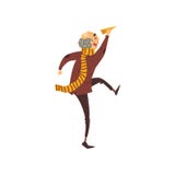 Homem superior que corre com uma planície de papel, vovô que tem o divertimento, personagem de banda desenhada idoso do homem que ilustração stock Homem superior que corre com uma planície de papel, vovô que tem o divertimento, personagem de banda desenhada idoso do homem que ilustração stock