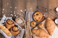 Homemade Breads Or Bun On Wood Background Royalty Free Stock Image