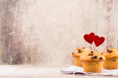 Homemade Chocolate Muffins With Heart, Vintage Background Stock Images