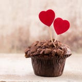 Homemade Chocolate Muffins With Heart, Vintage Background Stock Images