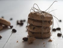 Homemade cookies with chokolate morning light macro bakery rustic biscuit breakfast back light close up stock photos Homemade cookies with chokolate morning light macro bakery rustic biscuit breakfast back light close up stock photos