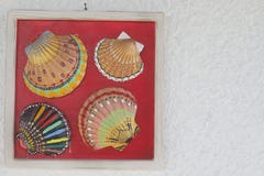 Homemade Painted Seashells In A Frame Royalty Free Stock Photography
