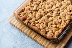 Homemade Whole Crumble Cake in Glass Bowl. Freshly Baked. stock photos Homemade Whole Crumble Cake in Glass Bowl. Freshly Baked. stock photos
