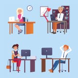 Homens e mulheres que trabalham em tabelas com computador ilustração stock Homens e mulheres que trabalham em tabelas com computador ilustração stock
