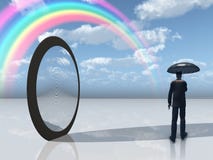 Homme avec l'ouverture de parapluie et de miroir illustration libre de droits Homme avec l'ouverture de parapluie et de miroir illustration libre de droits