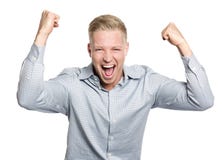 Homme d'affaires heureux criant son succès. image libre de droits Homme d'affaires heureux criant son succès. image libre de droits