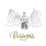 Homme d'affaires tiré par la main tenant l'indicateur de croissance illustration de vecteur Homme d'affaires tiré par la main tenant l'indicateur de croissance illustration de vecteur