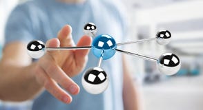 Homme d'affaires utilisant piloter le rendu du réseau 3D des sphères 3D illustration libre de droits Homme d'affaires utilisant piloter le rendu du réseau 3D des sphères 3D illustration libre de droits