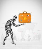 Homme dans le plein costume de corps présentant la valise de vacances Image libre de droits Homme dans le plein costume de corps présentant la valise de vacances Image libre de droits