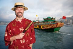 Homme européen dans le costume de chinois traditionnel en Hong Kong photo stock Homme européen dans le costume de chinois traditionnel en Hong Kong photo stock