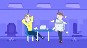 Homme frustrant Carry Stack Of Paper Documents d'affaires pour diriger Deadline Concept illustration libre de droits Homme frustrant Carry Stack Of Paper Documents d'affaires pour diriger Deadline Concept illustration libre de droits