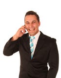 Homme riant parlant au téléphone images stock Homme riant parlant au téléphone images stock
