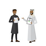Hommes d'affaires arabes de bande dessinée avec des comprimés dans des mains illustration de vecteur Hommes d'affaires arabes de bande dessinée avec des comprimés dans des mains illustration de vecteur