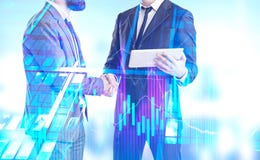 Hommes d'affaires se serrant la main, graphique, gratte-ciel photo stock Hommes d'affaires se serrant la main, graphique, gratte-ciel photo stock