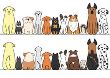 Honden op een rij met exemplaarruimte, voorzijde en rug royalty-vrije illustratie Honden op een rij met exemplaarruimte, voorzijde en rug royalty-vrije illustratie