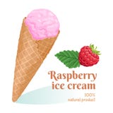 Vector raspberry ice cream in waffle cone. stock illustration Vector raspberry ice cream in waffle cone. stock illustration