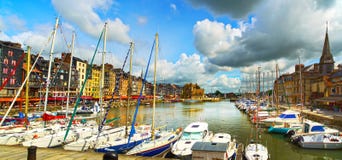 Honfleur Skyline Harbor, Boats And Water. Normandy, France Stock Photos Honfleur Skyline Harbor, Boats And Water. Normandy, France Stock Photos