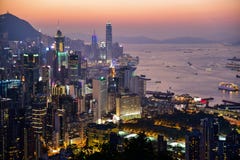 Hong Kong CBD en puesta del sol fotos de archivo Hong Kong CBD en puesta del sol fotos de archivo