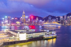 Hong Kong skyline and pier at twilight royalty free stock image Hong Kong skyline and pier at twilight royalty free stock image
