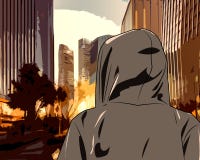 Hacker in the city vector illustration Hacker in the city vector illustration