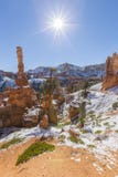 Hoodoos, Sun and Snow at Bryce Canyon National Park royalty free stock photography Hoodoos, Sun and Snow at Bryce Canyon National Park royalty free stock photography