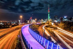 Horisont för Auckland stadsnatt, Nya Zeeland royaltyfria bilder Horisont för Auckland stadsnatt, Nya Zeeland royaltyfria bilder