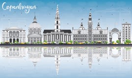 Horizon de Copenhague avec Gray Landmarks, le ciel bleu et les réflexions illustration libre de droits Horizon de Copenhague avec Gray Landmarks, le ciel bleu et les réflexions illustration libre de droits