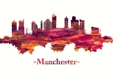 Horizon de Manchester City Angleterre en rouge illustration libre de droits Horizon de Manchester City Angleterre en rouge illustration libre de droits