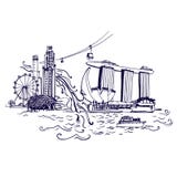 Horizon de ville de Singapour au vecteur de Marina Bay illustration stock Horizon de ville de Singapour au vecteur de Marina Bay illustration stock