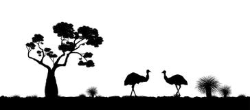 Horizontal australien Silhouette noire d'autruche d'émeu sur le fond blanc La nature de l'Australie illustration de vecteur Horizontal australien Silhouette noire d'autruche d'émeu sur le fond blanc La nature de l'Australie illustration de vecteur