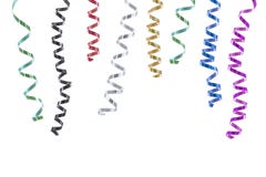 Horizontal festive image with close-up multi coloured rolls curly ribons hanging from the top on black backgroung stock photography Horizontal festive image with close-up multi coloured rolls curly ribons hanging from the top on black backgroung stock photography