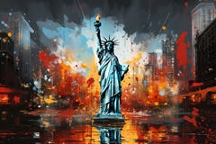 Horizontal liberty statue painting concept, AI generated