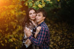 Horizontal portrait of a beautiful young couple in autumn stock image Horizontal portrait of a beautiful young couple in autumn stock image