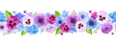 Horizontal seamless background with blue and purple flowers. Vector illustration. stock illustration Horizontal seamless background with blue and purple flowers. Vector illustration. stock illustration