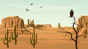 Horizontale beeldverhaalillustratie van het prairie wilde westen. vector illustratie Horizontale beeldverhaalillustratie van het prairie wilde westen. vector illustratie