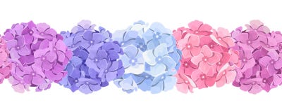 Horizontale naadloze achtergrond met roze, blauwe en purpere hydrangea hortensiabloemen Vector illustratie Royalty-vrije Stock Fotografie Horizontale naadloze achtergrond met roze, blauwe en purpere hydrangea hortensiabloemen Vector illustratie Royalty-vrije Stock Fotografie