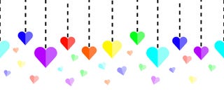 Horizontally seamless rainbow hearts with dashed lines on white background. Vector royalty free illustration Horizontally seamless rainbow hearts with dashed lines on white background. Vector royalty free illustration