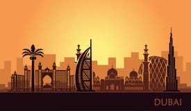 Horizonte abstracto de la ciudad con vistas de Dubai ilustración del vector Horizonte abstracto de la ciudad con vistas de Dubai ilustración del vector